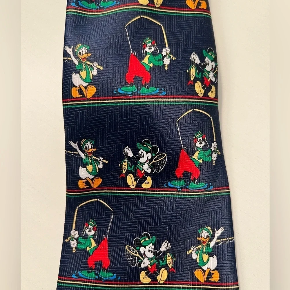 Mickey Unlimited Retro Mickey Goofy Donald Fishing Tie Disney